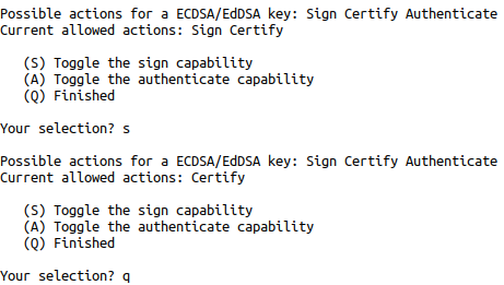 GPG capability selection