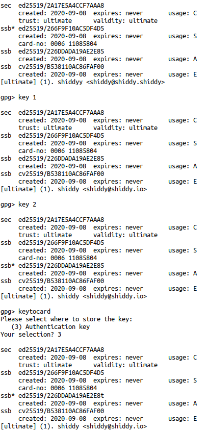 GPG keytocard example