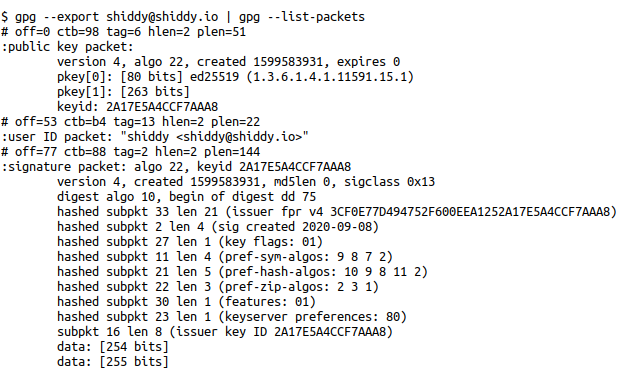 GPG list packets example